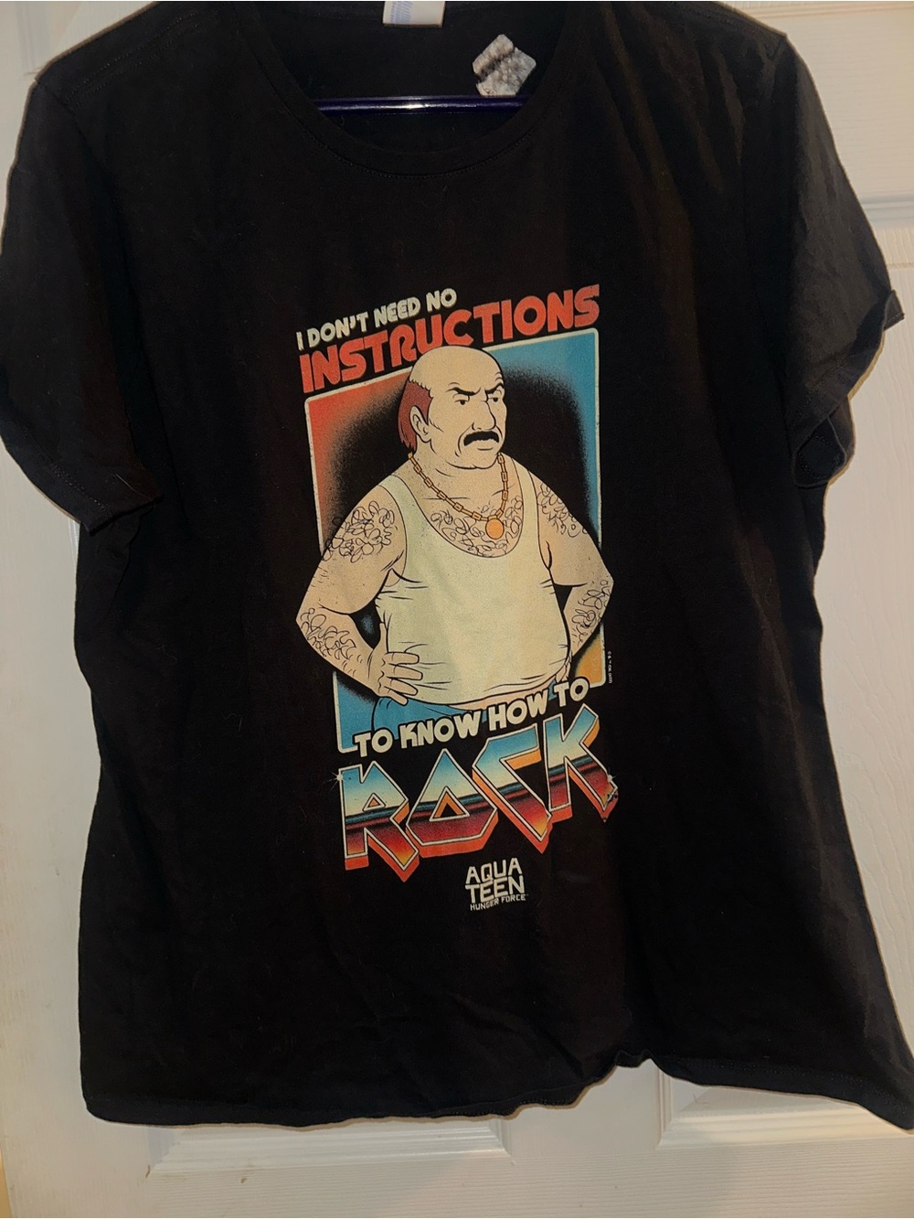 Black Graphic Tee - 'I Don't Need No Instructions' Rock Design